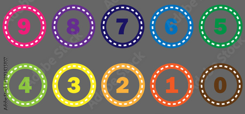 simple coloring numbers icon with coloring outline circle with transparent png. from 0 to 9. vector illustration
