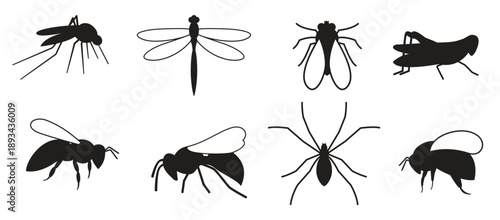 set of silhouette icons on a theme insect 