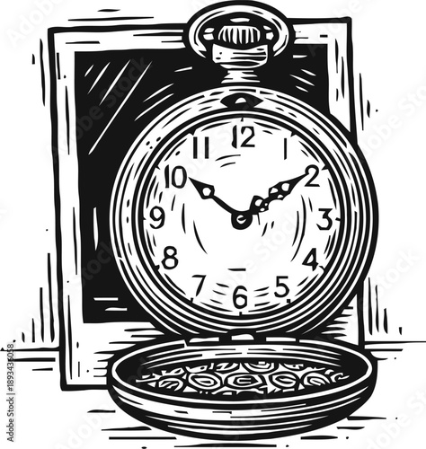 Vintage pocket watch with open case standing on a textured background classic timepiece traditional design