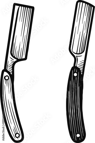 Straight razors with wooden handles isolated on white background vintage barber tools