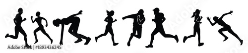 set of silhouettes of running athletes