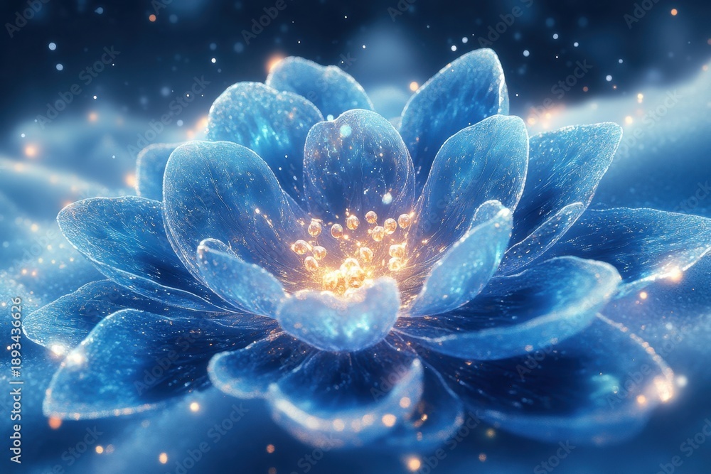 Obraz premium Blue flower with sparkling lights.