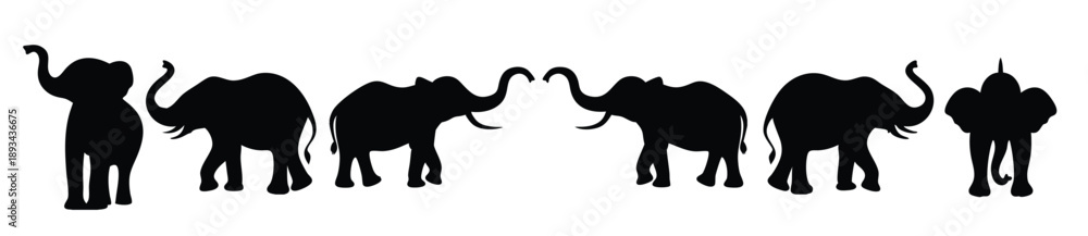Obraz premium simple black silhouettes of elephants in different stances