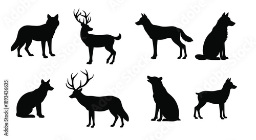 silhouettes of various wildlife animals including deer and