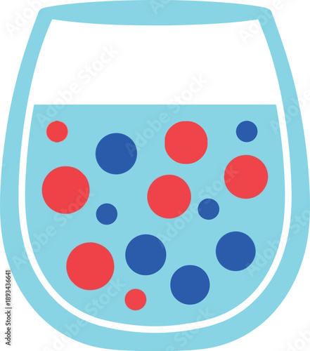 Colorful Fizzy Drink Illustration with Red and Blue Bubbles in Glass, Modern Flat Design