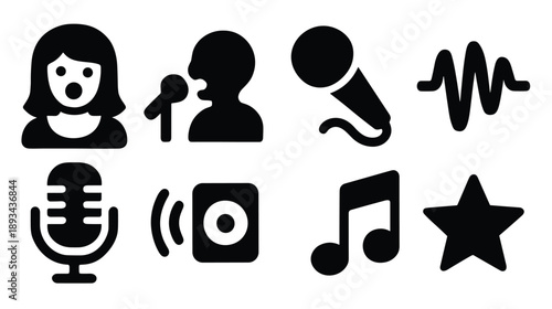  singer icons set of black solid icons related to music and