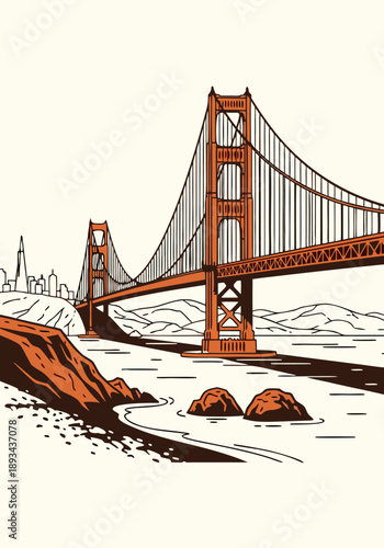 Golden Gate Bridge Illustration Vector Art Iconic San Francisco Landmark