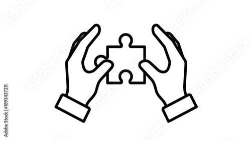 Hands holding puzzle piece together.