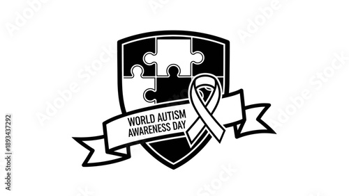 World Autism Awareness Day Puzzle Ribbon.