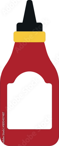 Red Ketchup Bottle Vector Icon Isolated on White Background for Food Packaging Design