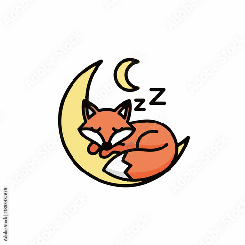 Sleeping fox on crescent moon at night