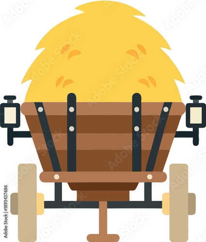 Rustic Wooden Hay Cart Illustration with Yellow Straw for Farm and Agriculture Concepts