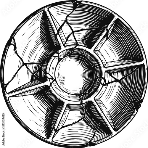 Cracked ceramic plate top view broken dish with sharp fragments and detailed texture shattered crockery illustration