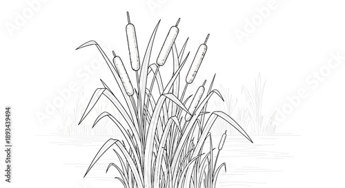Cattails illustration simple black and white.