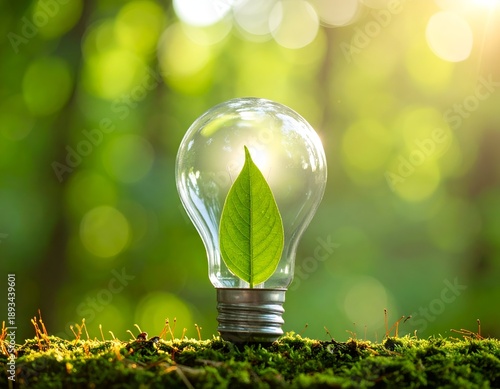 Wallpaper Mural Eco-friendly lightbulb with a green leaf inside, set in nature Torontodigital.ca