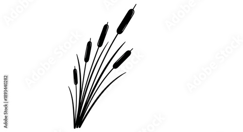 Cattail Plant Silhouette with Multiple Stems.