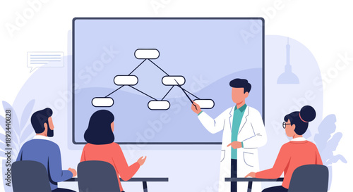 Doctor presenting medical information to colleagues in a meeting room.