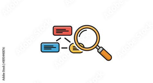 Magnifying glass examining two data boxes.