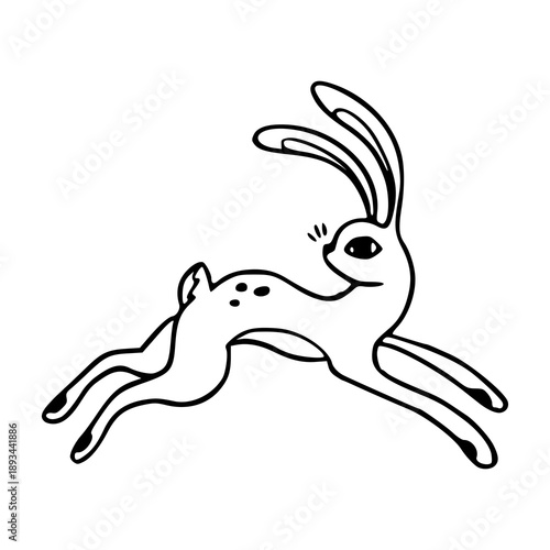 playful jumping fawn deer outline illustration hand drawn style