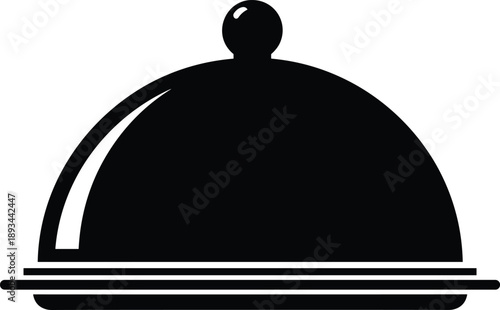 restaurant cloche serving tray, food service icon, dining symbol, hospitality illustration, culinary cover, kitchen design, catering concept, cad drawing flat vector illustration