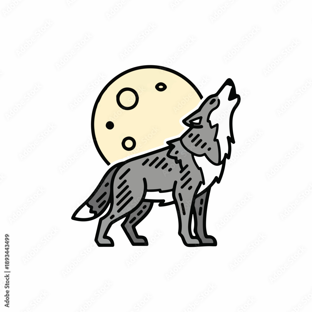 Fototapeta premium Wolf howling at moon animal illustration