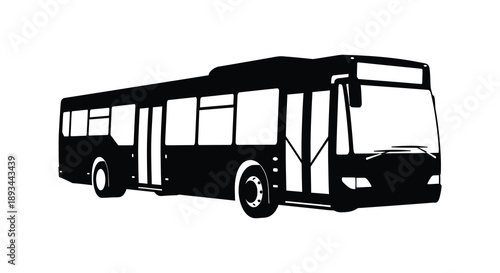 A black silhouette of a city bus against a white background silhouette