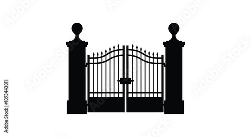 Ornate black gate with decorative pillars a striking black silhouette