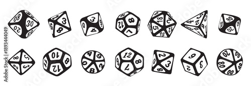 Vector icon set of dice for boardgames in doodle style black-white colors