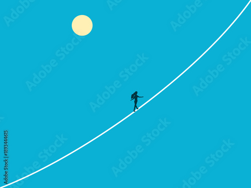 businesswoman walks a tightrope. vector illustration