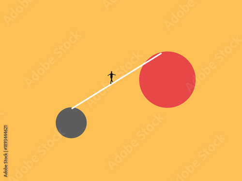 businessman balances himself in the face of danger