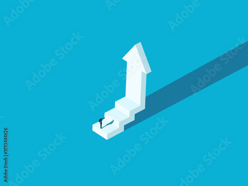 businesswoman uses binoculars to peer up the steep ladder of growth