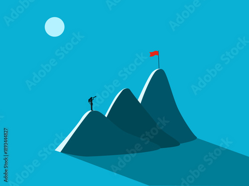 businesswoman in the mountains is looking for her next target