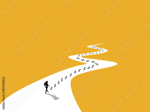 businesswoman on the street followed the footprints