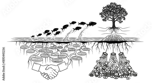 Tree Roots Representing Business Partnerships and Teamwork.