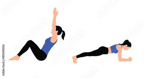 Plank exercise illustration showing starting and ending positions for a dynamic workout
