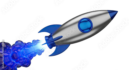 Silver and Blue Rocket Launching with Blue Smoke