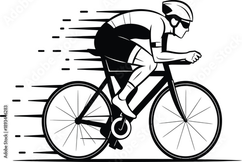 Cyclist riding a racing bicycle with speed lines, representing athleticism and determination