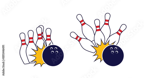 Bowling pins falling after impact with a blue bowling ball