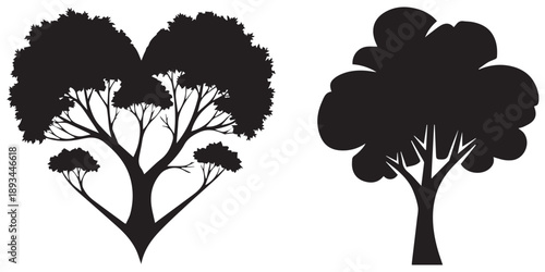 Heart shaped tree silhouettes with decorative branches theme