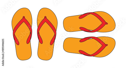 Two pairs of orange flip flops arranged in a simple flat illustration