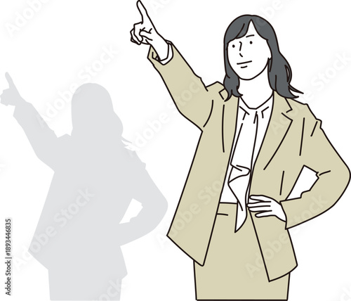 上を指さし目標を掲げる女性のビジネスパーソンのイラスト素材