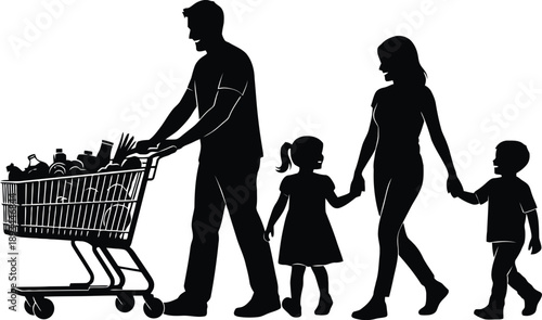 silhouette of a woman with a shopping cart