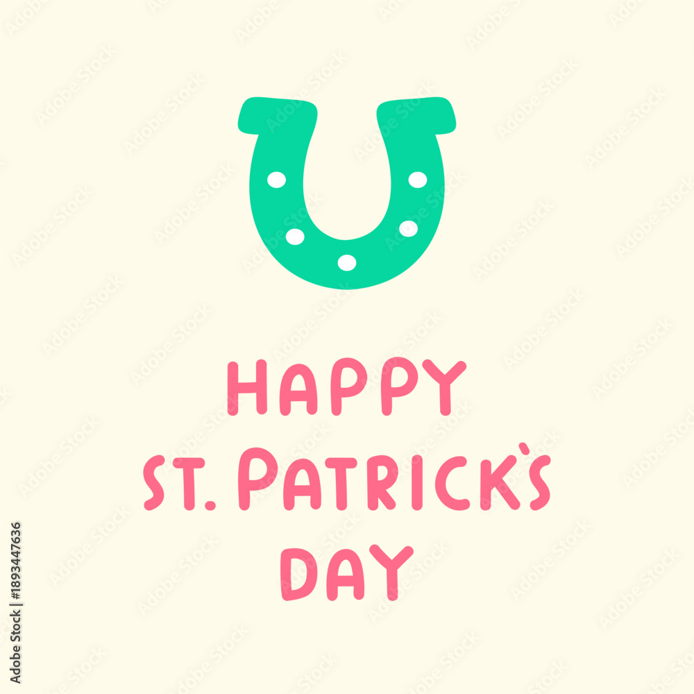Fototapeta premium Happy St. Patrick's Day with Lucky Horseshoe Flat Vector, Minimalist Colorful Green Symbol