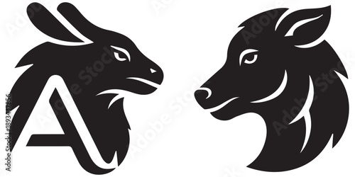 Animal head profile silhouettes including wolf and raptor art eps 10