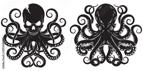 Detailed octopus graphic art with intricate decorative style silhouette art and illustrator eps 10