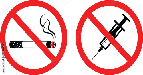 No Smoking and No Drug Use Symbols, Representing Health and Safety