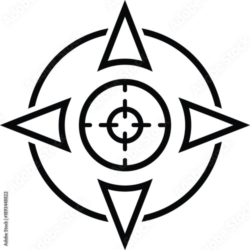 Target compass rose icon, symbolizing precise aim and strategic directional guidance
