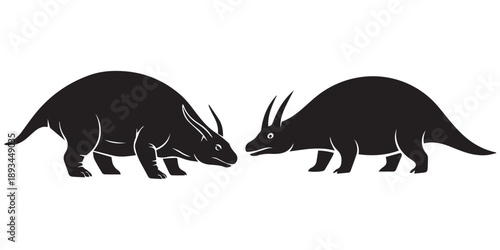 Two triceratops dinosaurs facing each other graphic illustration eps 10
