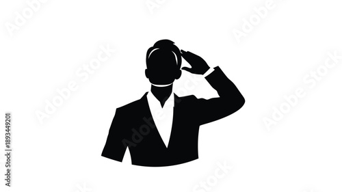 a person in a suit saluting with one hand a striking silhouette