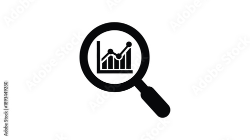 a magnifying glass highlights a graph icon showcasing data analysis silhouette